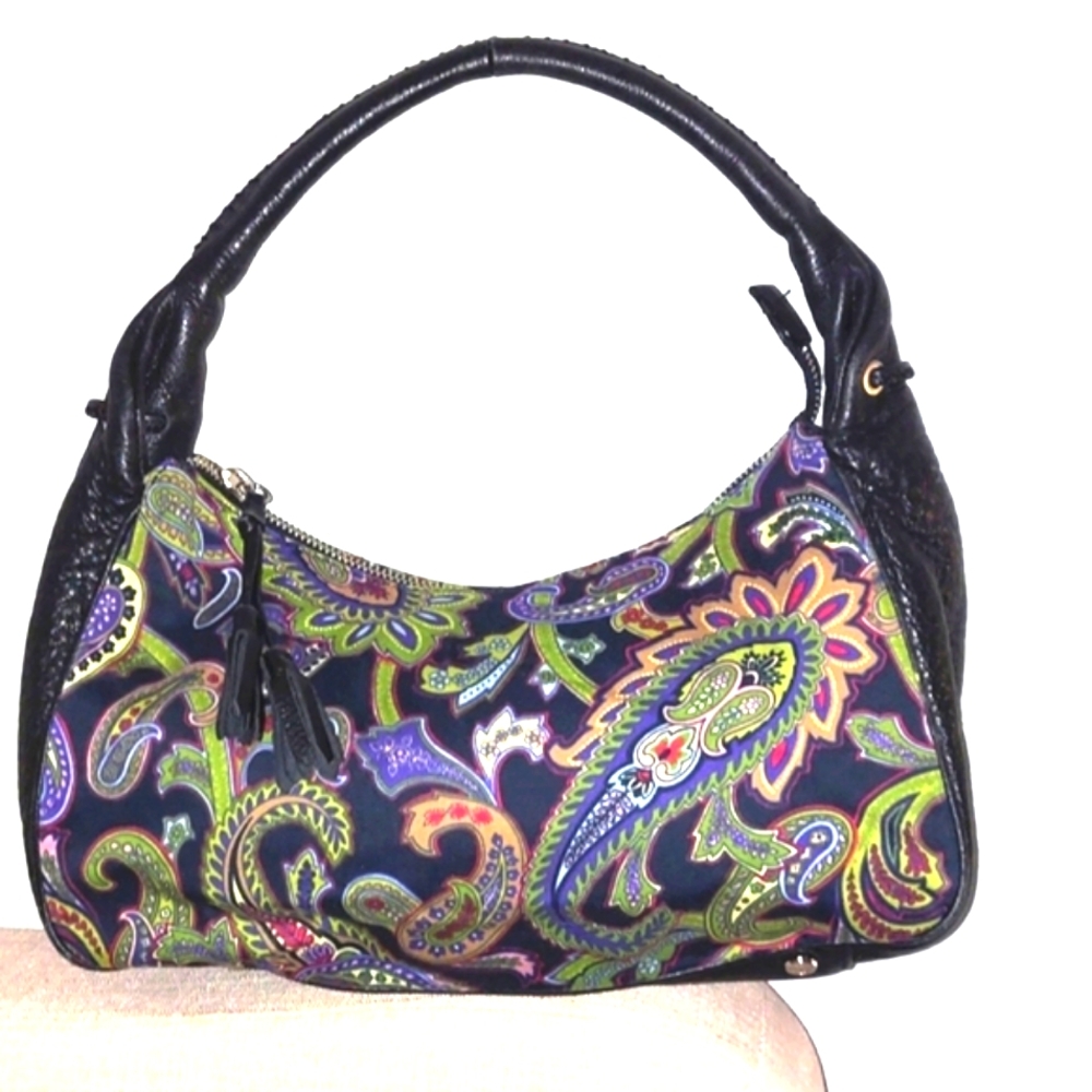 Talbots Black Multi Color Paisley Shoulder Bag